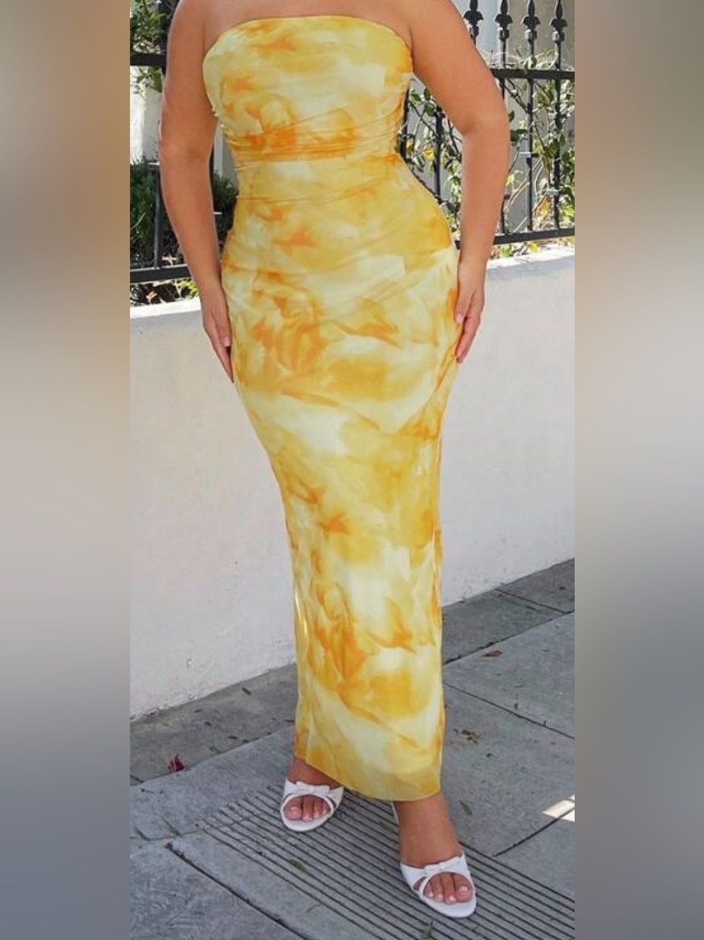Sunshine Marble Strapless Yellow Dress